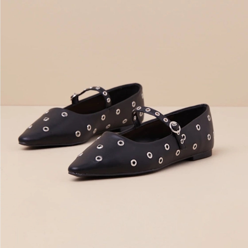 Black Studded Pointed-toe Ballet Flats, size 10 - New, never worn